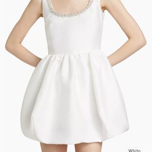 Self-Portrait White Sleeveless Dress with Embellished Neckline